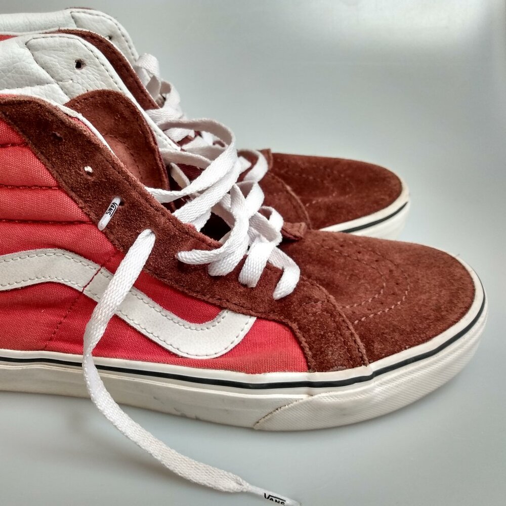 Vans Sk8-Hi Sneakers Men’s 8 Womens 9.5 Brown Orange White Suede Canvas High-Top - Picture 3 of 10